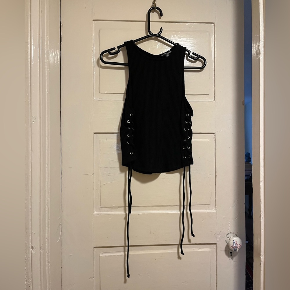 Revamped black sleeveless tank with lace up detailing XS NWT